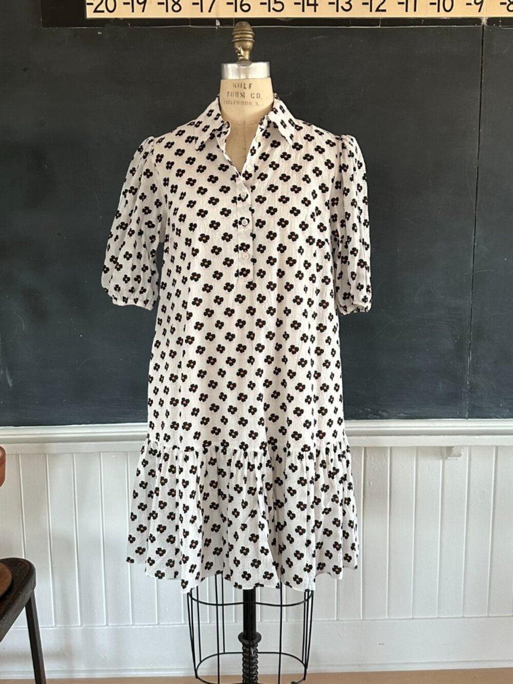 Kate Spade Black Floral Cotton Puff Sleeve Tiered Shirt Dress M NWOT - Picture 5 of 7